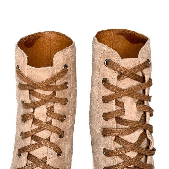 Frye Sabrina 6G Pale Blush Pink Lace Up Chunky Heeled Combat Ankle Booties 9 - Picture 8 of 9
